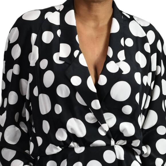 Vintage Lilli Ann Blouse Black White Peplum Oversized Top 70s Polka Dot Medium - Picture 4 of 14